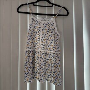 American Eagle Outfitters Floral Tank Top - White, Blue, Yellow